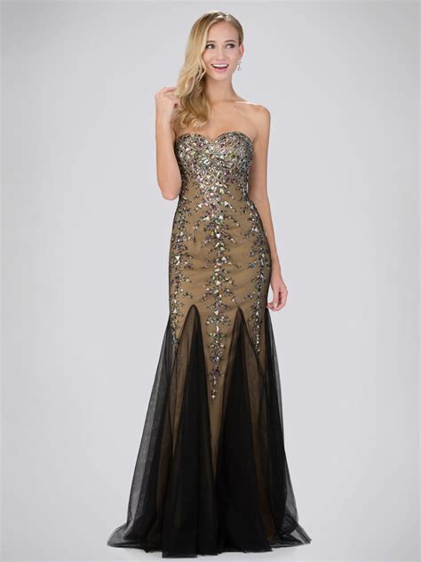 Tulle Insert Rhinestone Gown 